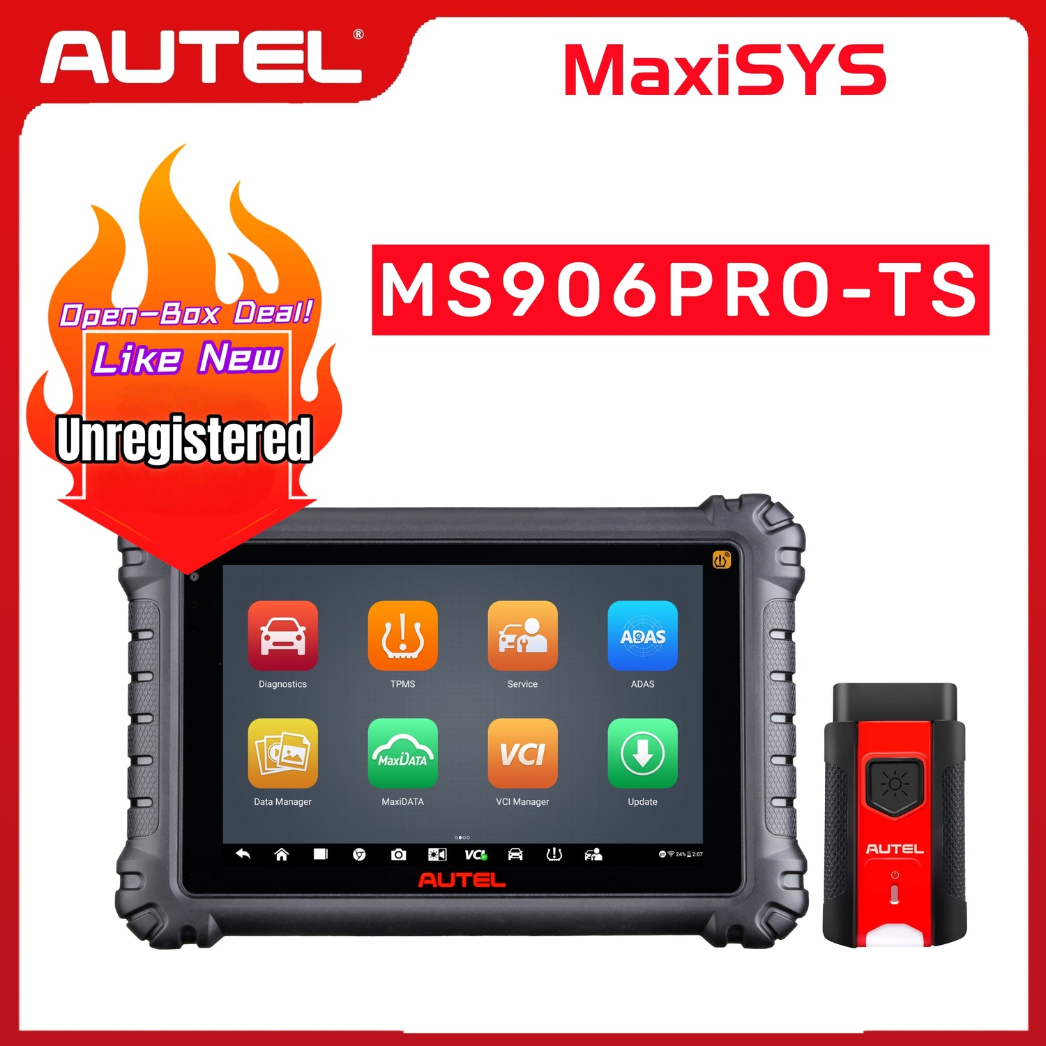 Autel MaxiSYS MS906 PRO-TS(US Ver) - Unregistered returned product with minor damage to the outer packaging